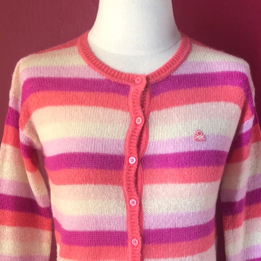💫SALE  Benetton multi color stripe cardigan. - Picture 2 of 4